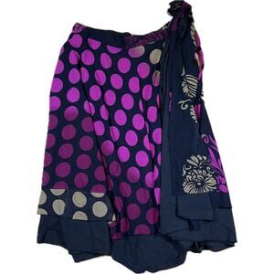 Polka Dot & Paisley Wrap Skirt Navy Purple Pink Asymmetrical Hem Festival Gypsy
